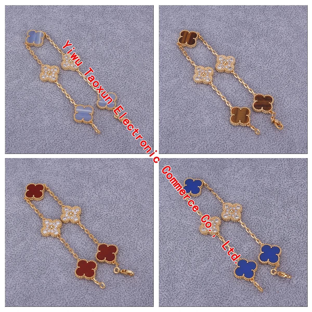Charming Fashion High Grade Jewelry Onyx Laser Diamonds Flower Bracelet S925 Silver 18K Gold Plated Lucky bangle Party Gift