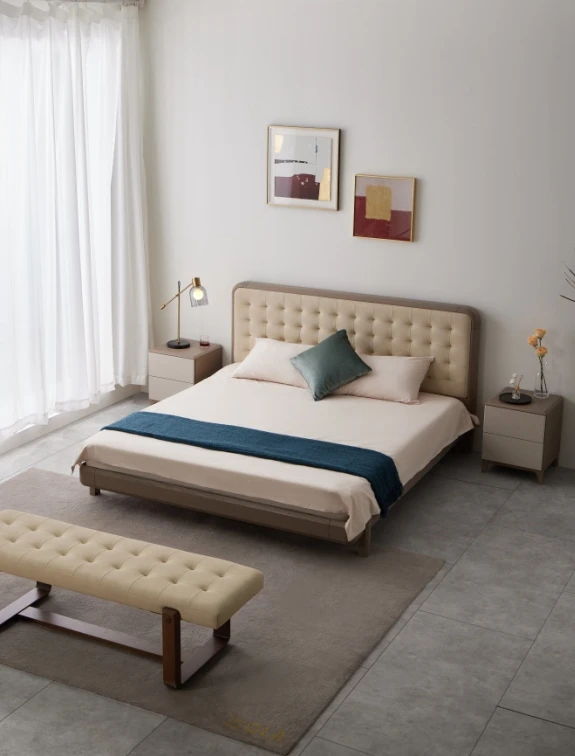 Huahe Luxury Hot Sale Modern Hotel Queen King Size Bed Italy Style Solid Wood Bed Bedroom Furniture Panel Platform Bed