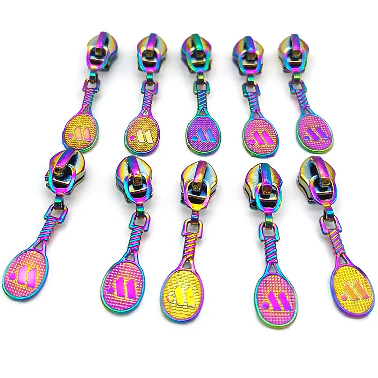 Rainbow-zipper-slider custom metal fancy bag zipper pulls head sewing slider puller for garment