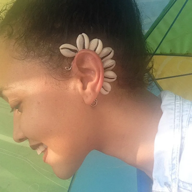 ladies fashion chic copper hand wired shell beads ear cuff climber wrap earrings jewelry for women