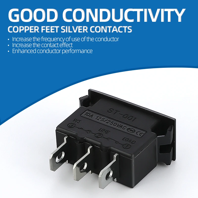 10A rocker switch KCD3 10A 250V 3 pin 2 position overload protection switch