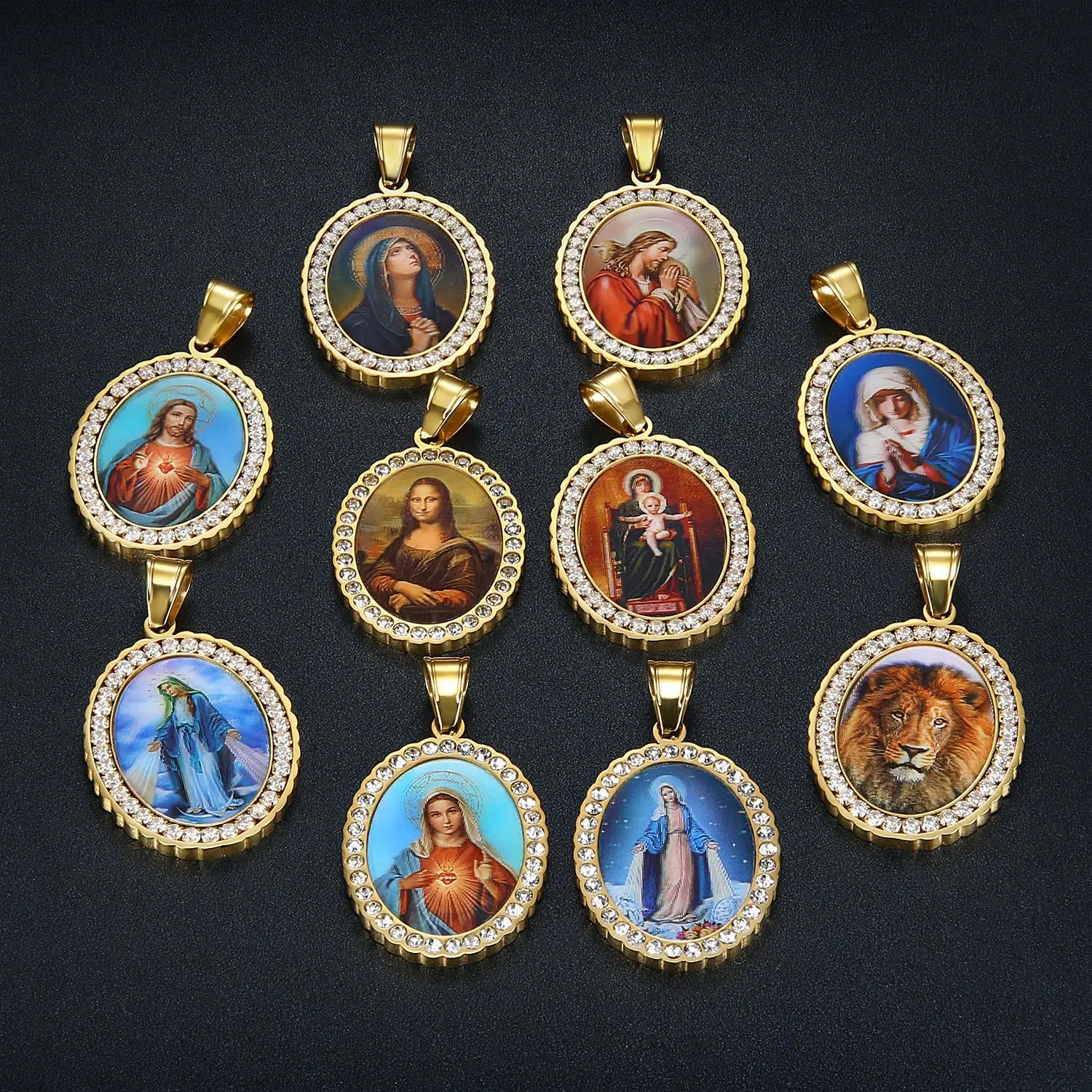 Stainless Steel gold Plated CZ Oval Christian Necklace Virgin Mary Pendants for women Necklace Religious Jewelry Gifts