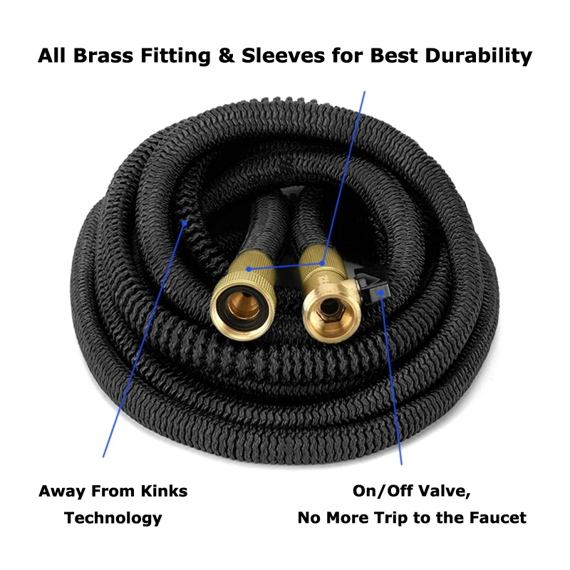 50FT Expandable Hose Walmart Hot Sale Garden Hose for EU in Triple Layer Latex Brass 3 Times Length Over 4 Bar Green