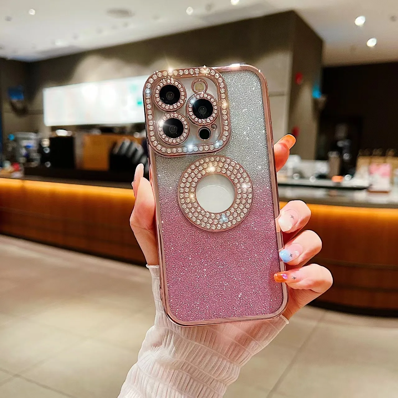 Чехол для телефона iPhone 16 Pro Max с блестящими бриллиантами покрытием из мягкого ТПУ отверстием логотипа защитный чехол объектива камеры