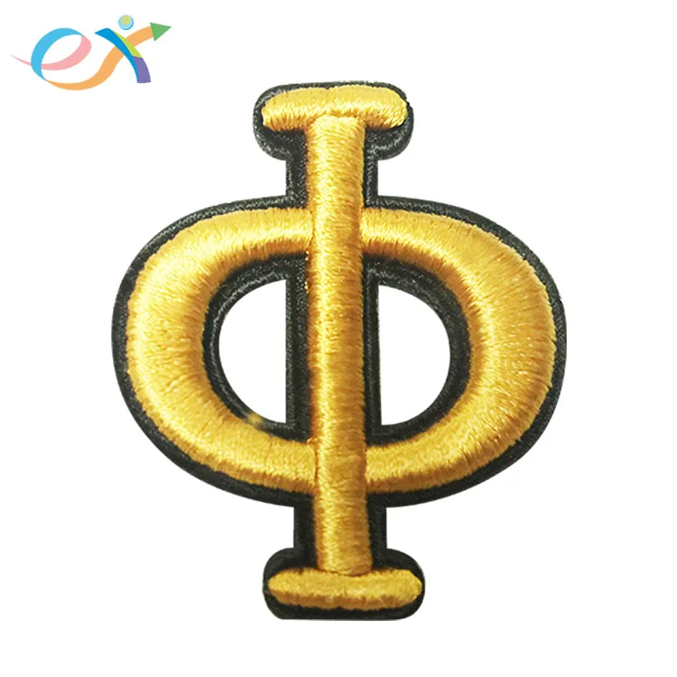 Custom clothing shirt iron on logo 3d puff gold S and F letters iron on embroidery patch