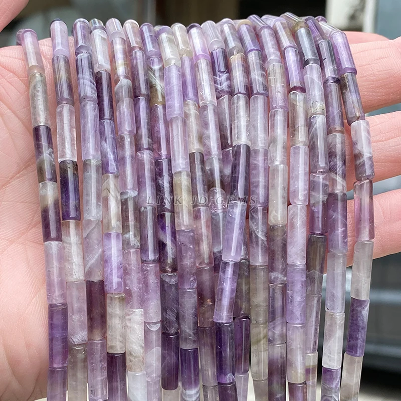 4*13mm Natural Amethyst Tube Shape Beads Loose Reiki Crystal Cylindrical Bead For Jewelry Making DIY Bracelet Earrings Accessory