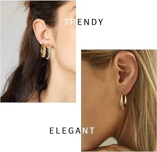 9 Pairs Gold Hoop Earrings for Women, 14K Real Gold Plated Chunky Hoop Earrings Set ,TLX0315