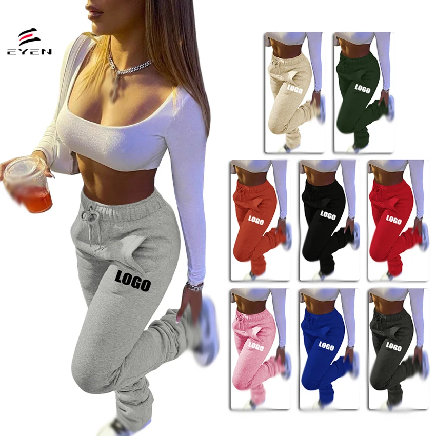 Wholesale Custom Logo Design Winter Thickened New Soft Fabric Sports Casual Drawstring Stack Style With Pockets Lady Long Pants