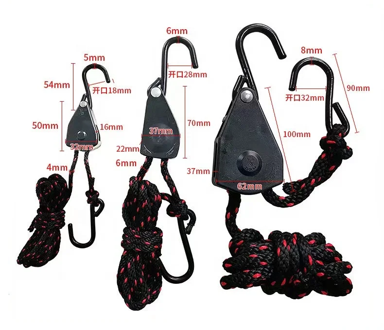 Factory Production 2pk Adjustable 1/8 Inch Rope Light Ratchet Hanger Tie Down Strap Set with S Hooks