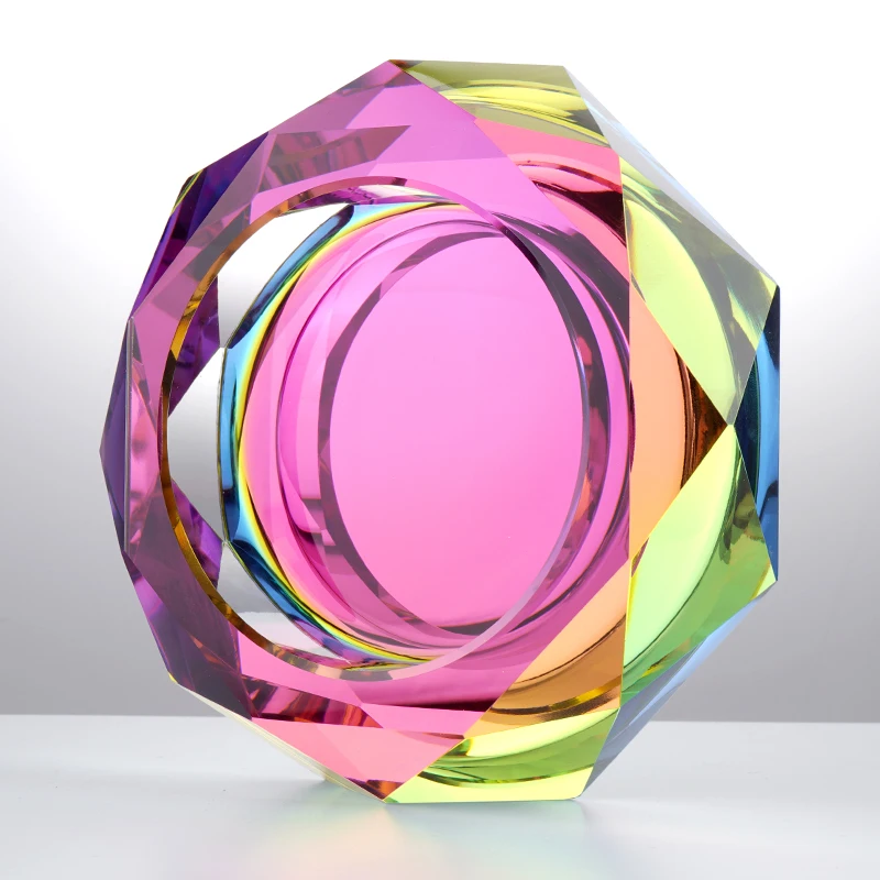 Cigarettes Cigars Octagon Large Rainbow Glass Pocket Coating Crystal Ashtray