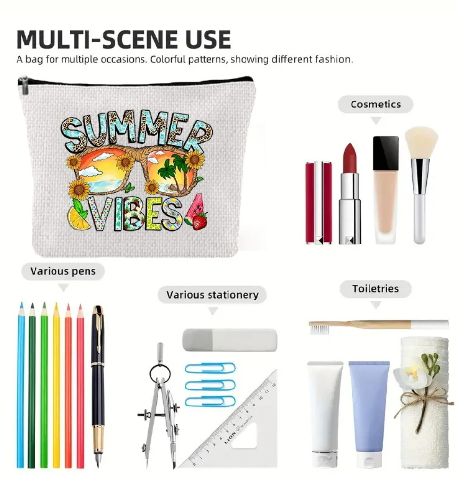 Custom Logo Eco Friendly Cotton Linen Wallets Large Capacity Makeup Bag Zipper Portable Pouch Travel Waterproof Cosmetic Bags