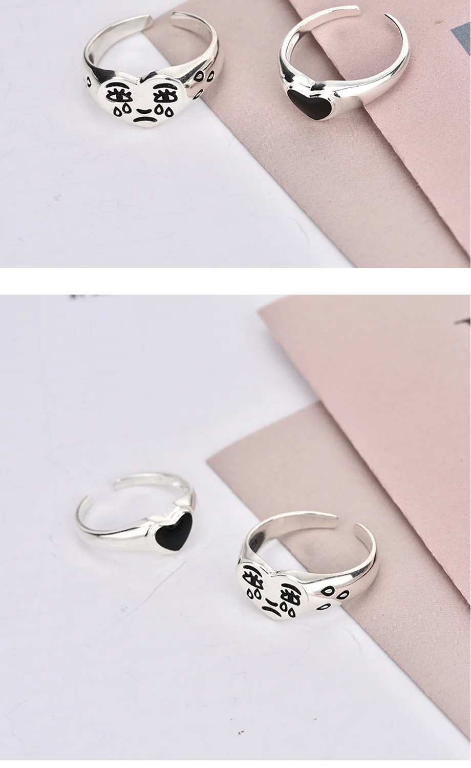 
Creative black love female ring retro temperament tear point opening old jewelry 