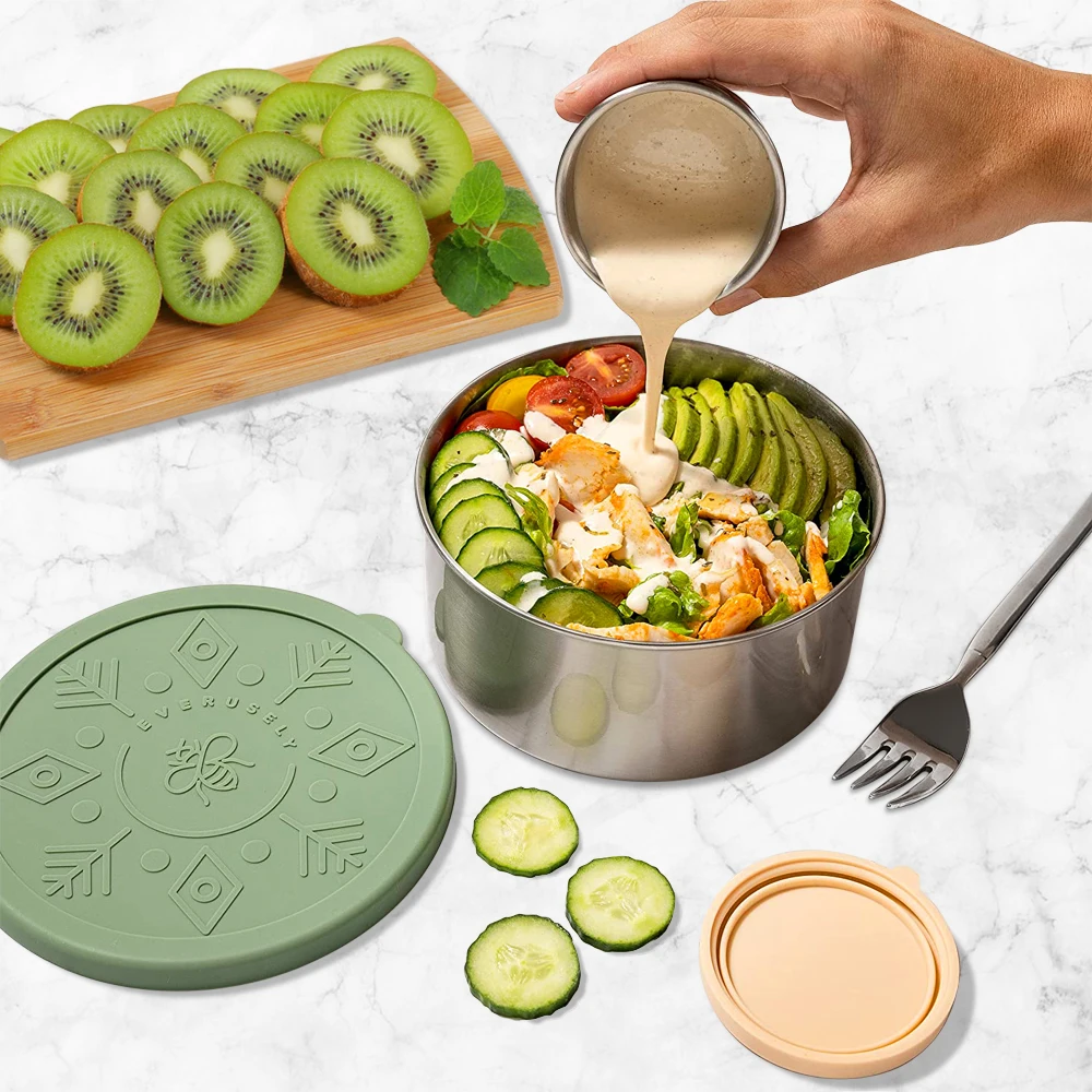 Stainless steel sauce container cup box with lid, kid lunch box bento accessories for kid, accesorios de para loncheras infantil