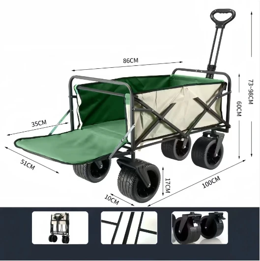Portable Folding Wagon with Table Utility Cart Trolley Cart with Wheels for Camping Shopping and Storage