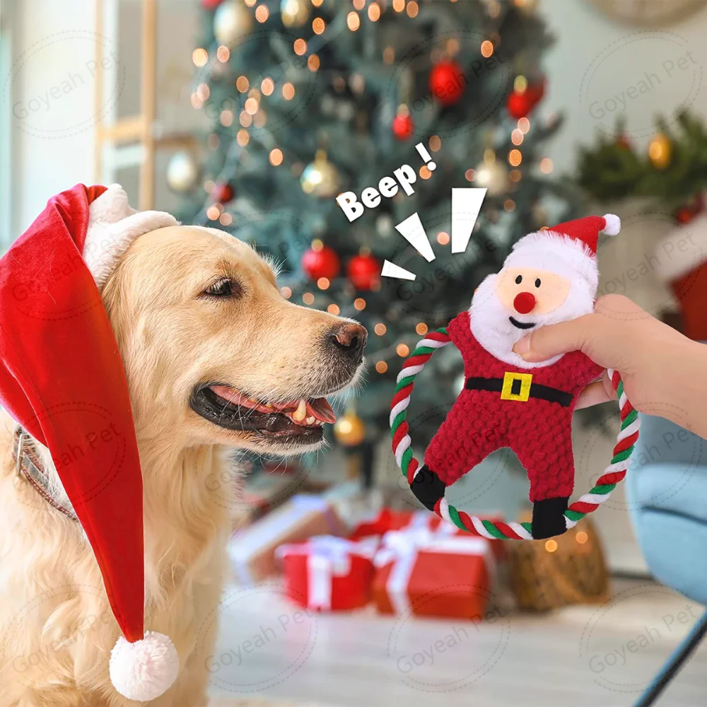 Merry Christmas Gift Dog Toys Santa Reindeer Snowman Squeaky Dog Plush Toy for Xmas