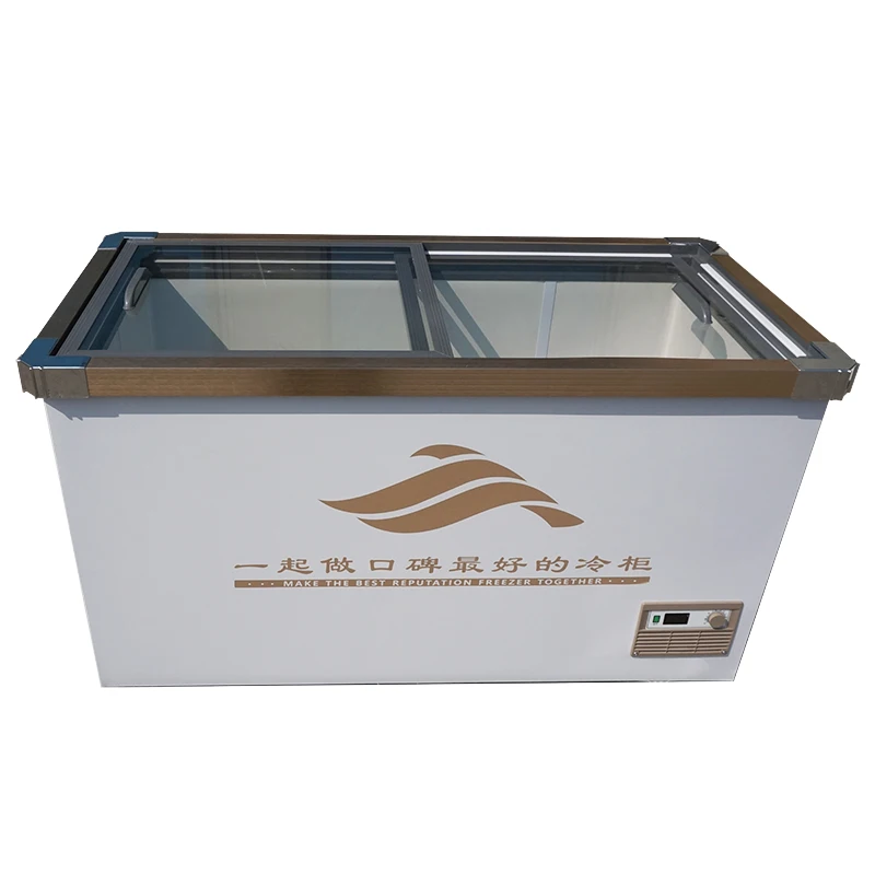 2024New Design Commercial aluminium profiles for door frames sliding glass door refrigerator 408L ice cream deep Chest freezers