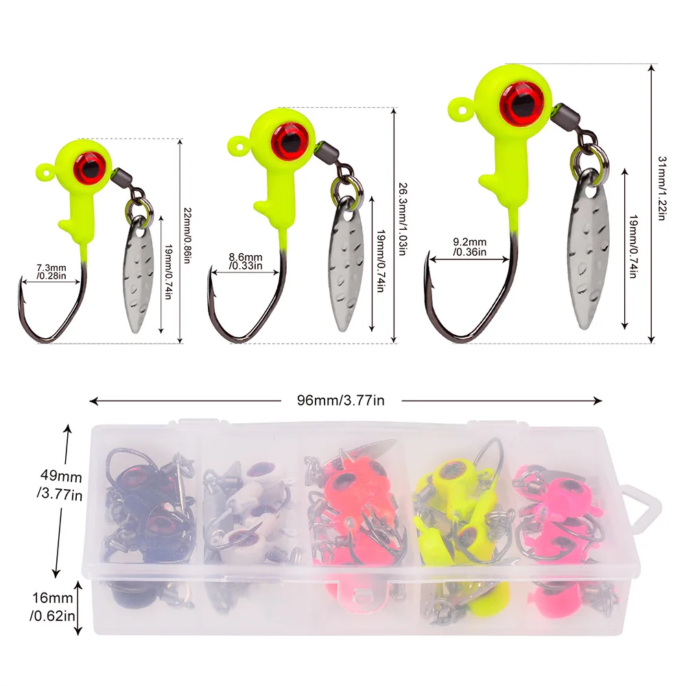 Fly Tying Bass Crappie Round Jigging Head Hooks 1/8 1/16 1/32oz 25pack Fishing Jig Heads Kits for with Box