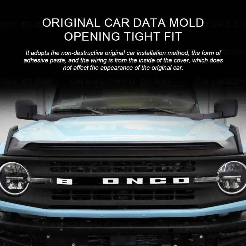 Front Engine Hood Deflector Stone Guard For 2021 2022 2023 Ford Bronco Offroad 2/4-Door Light Stripe Hood Protector