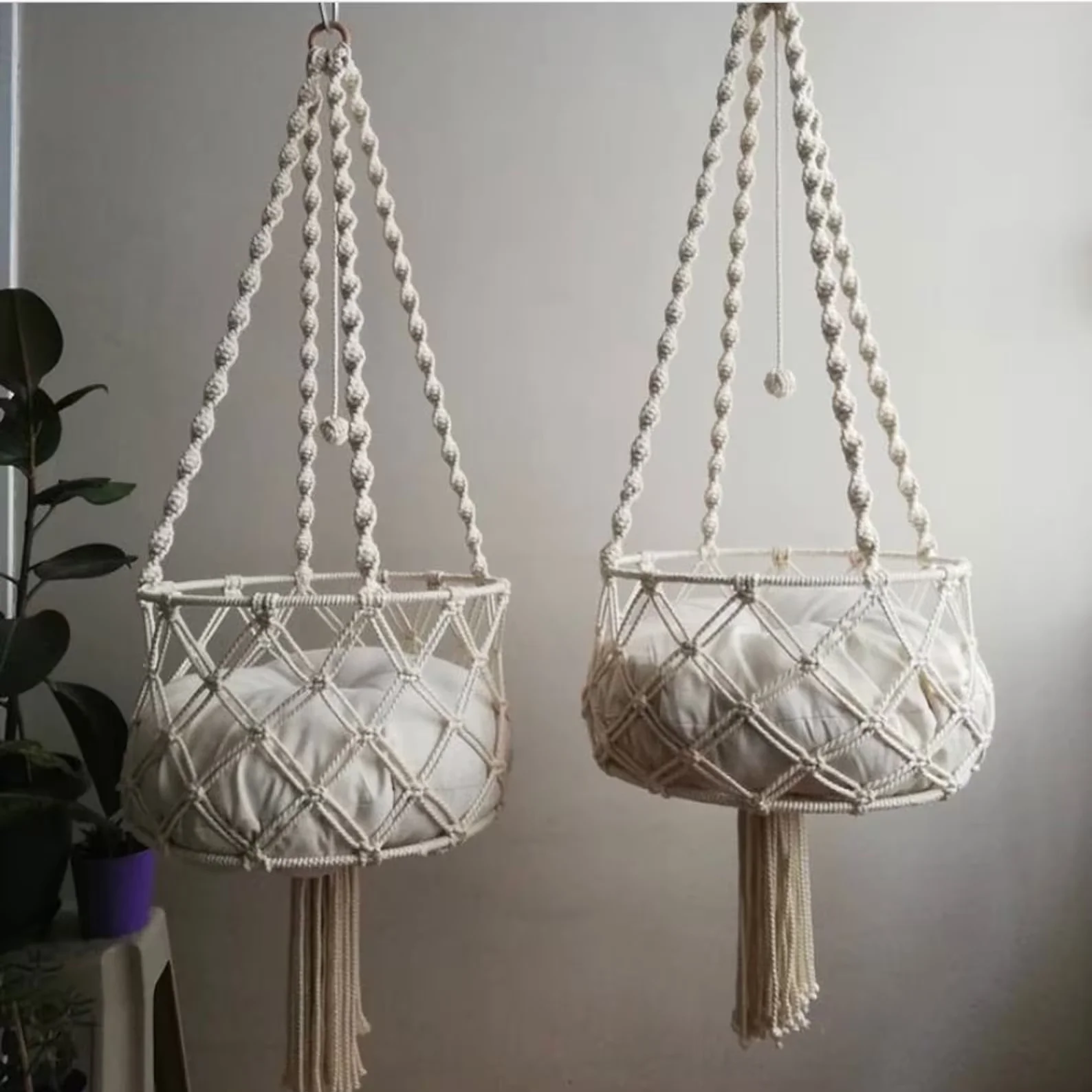 Boho Pet Custom Handmade Wall Hanging Cat Bed Furniture Bed Macrame Hanger Cat Hammock