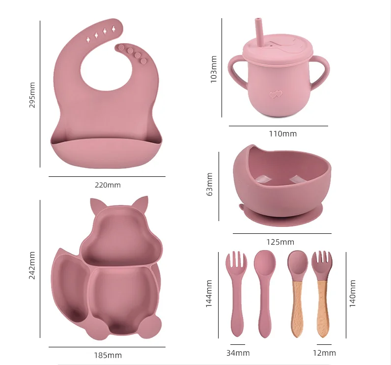 9Pack Baby Feeding Set, Silicone Toddlers Weaning Feeding Sippy Cup with Straw and Lid Baby Feeding Supplies Set