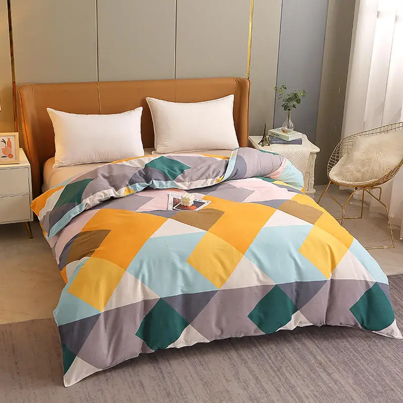 Japanese styles Geometric block embroid 4 Pieces Full Cotton brushed Fabric Kids Bedding Set