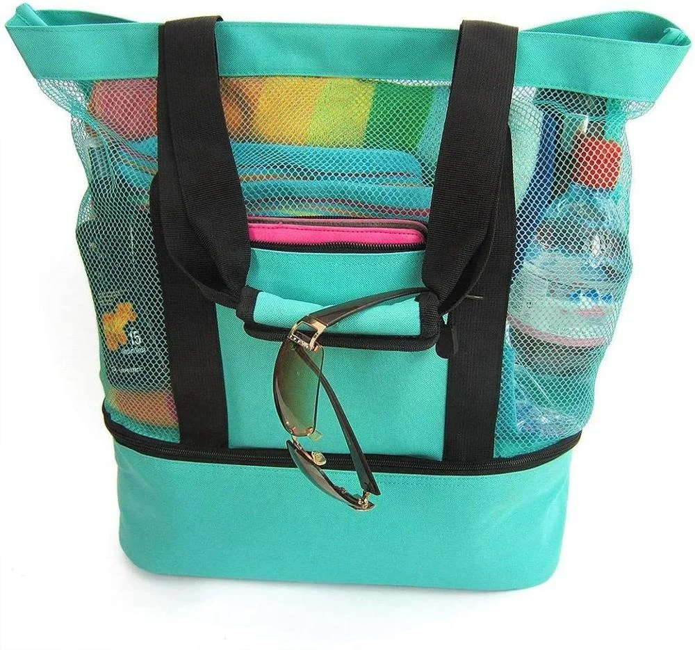 Высококачественная Изолированная пляжная сумка-холодильник Сетчатая Сумка-тоут сумка с застежкой-молнией многофункциональная для пляжа и