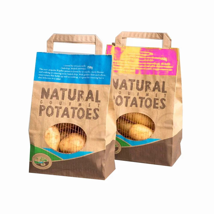 Custom Logo Printing Durable Mesh Net Window 1.5kg 5kg 9kg 10kg 25 Kg Potato Onion Packaging Storage Bag Paper Bags With Handle