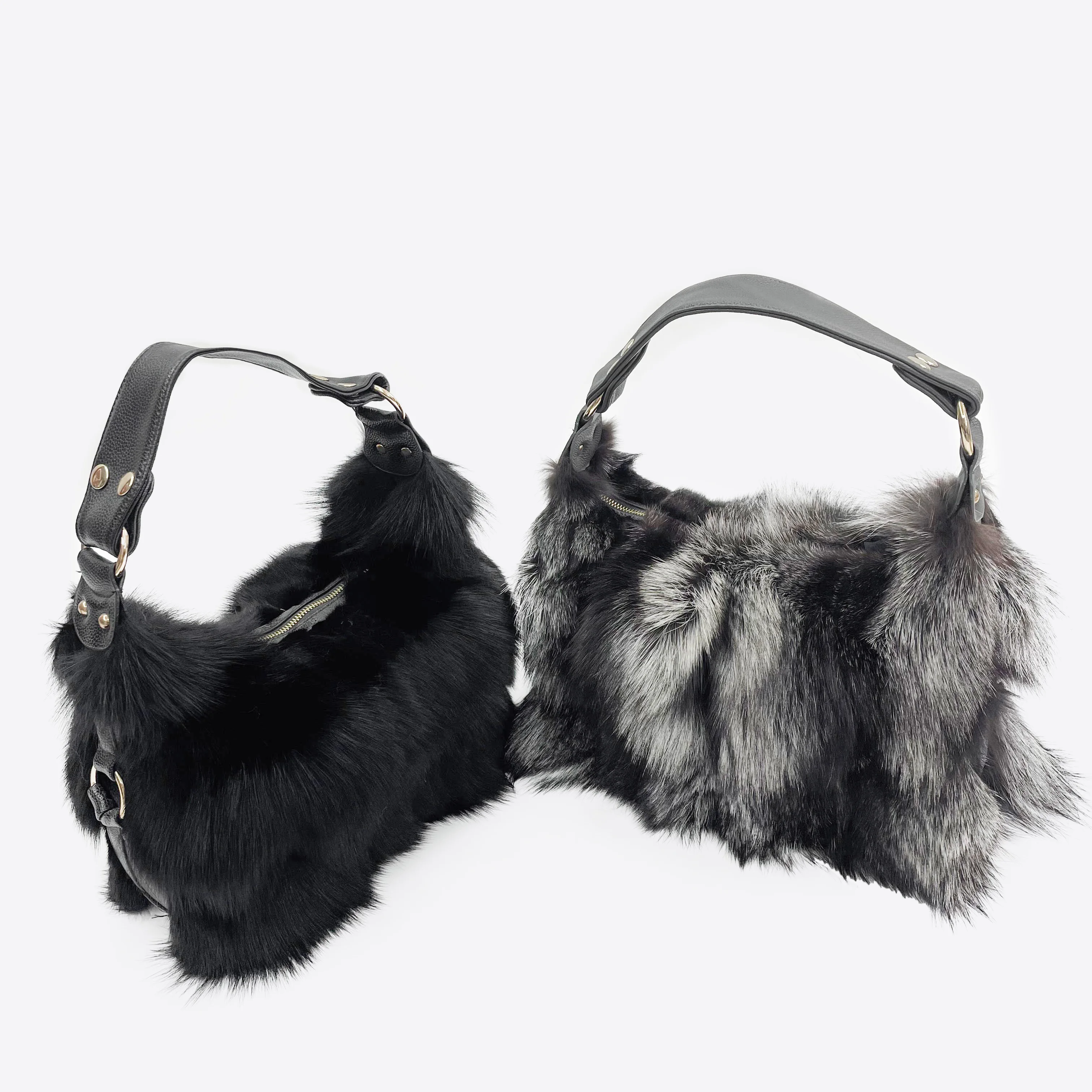 High Quality luxury dye color large fox fur furry handbag winter shoulder fur tote bag
