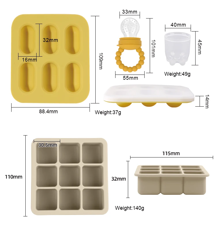 New Born Baby Feeding SetBreast Milk Fruit Juice Silicone Ice Cube Tray Baby Food Freezer Tray For Fruit Purees
