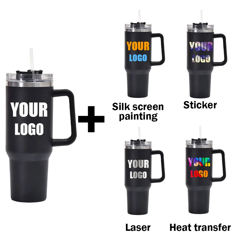 Custom Double Wall Insulated Large Coffee Mug Quencher metal cup Stainless Steel 40oz 40 oz Tumbler with Handle