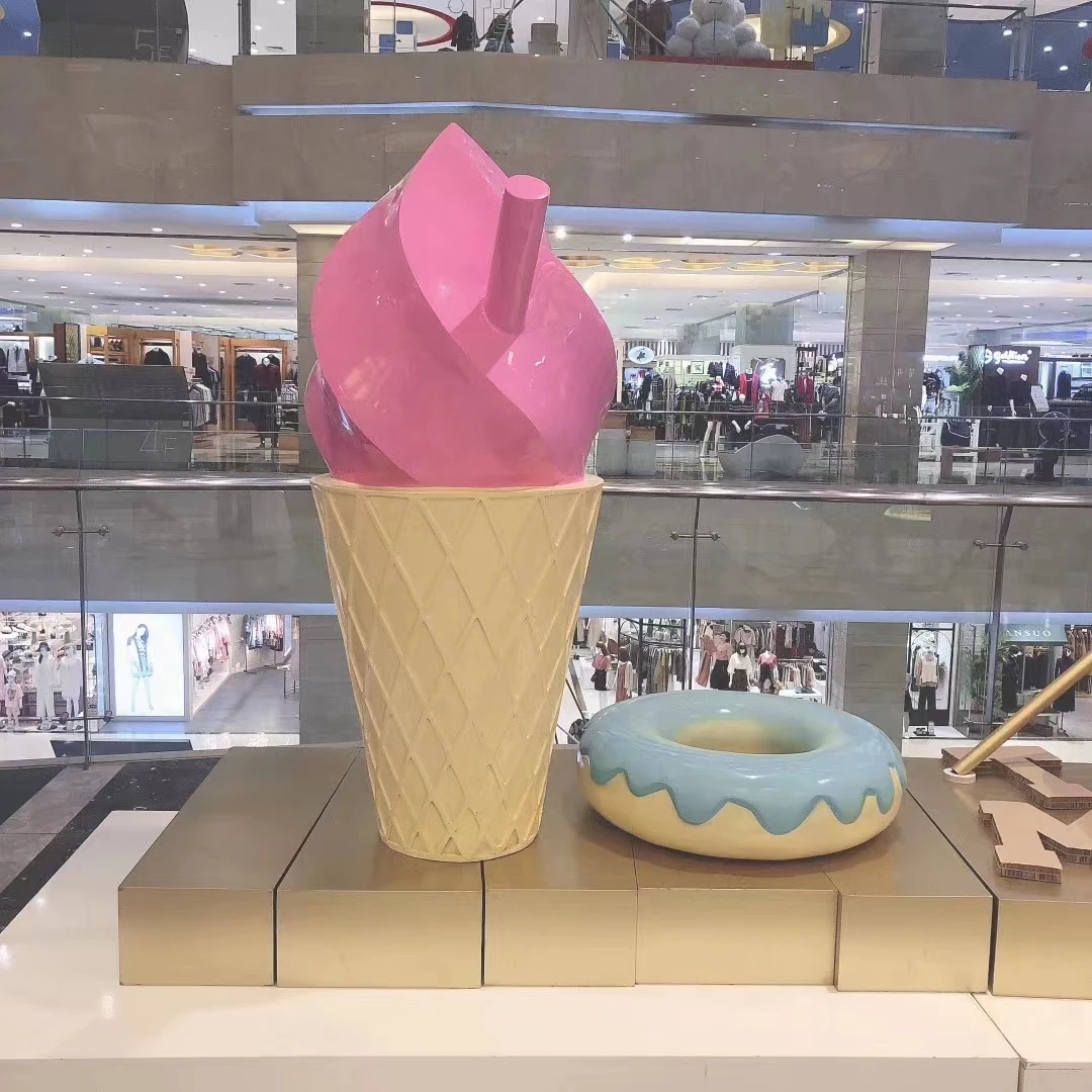 Fiberglass Statue Sweet Decorative Ice Cream Props Custom Window Display Fiberglass Statue