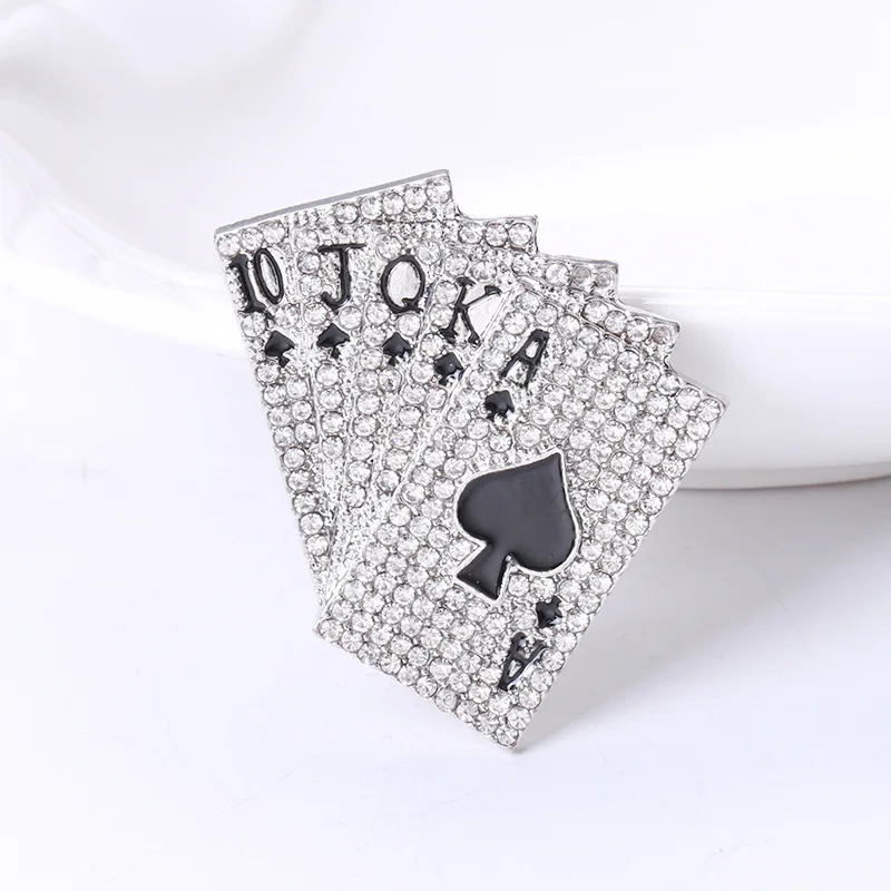 Новинка креативная популярная Большая Булавка для безопасности ювелирные изделия с инкрустированными бриллиантами игральными картами дизайнерская брошь из сплава мужчин