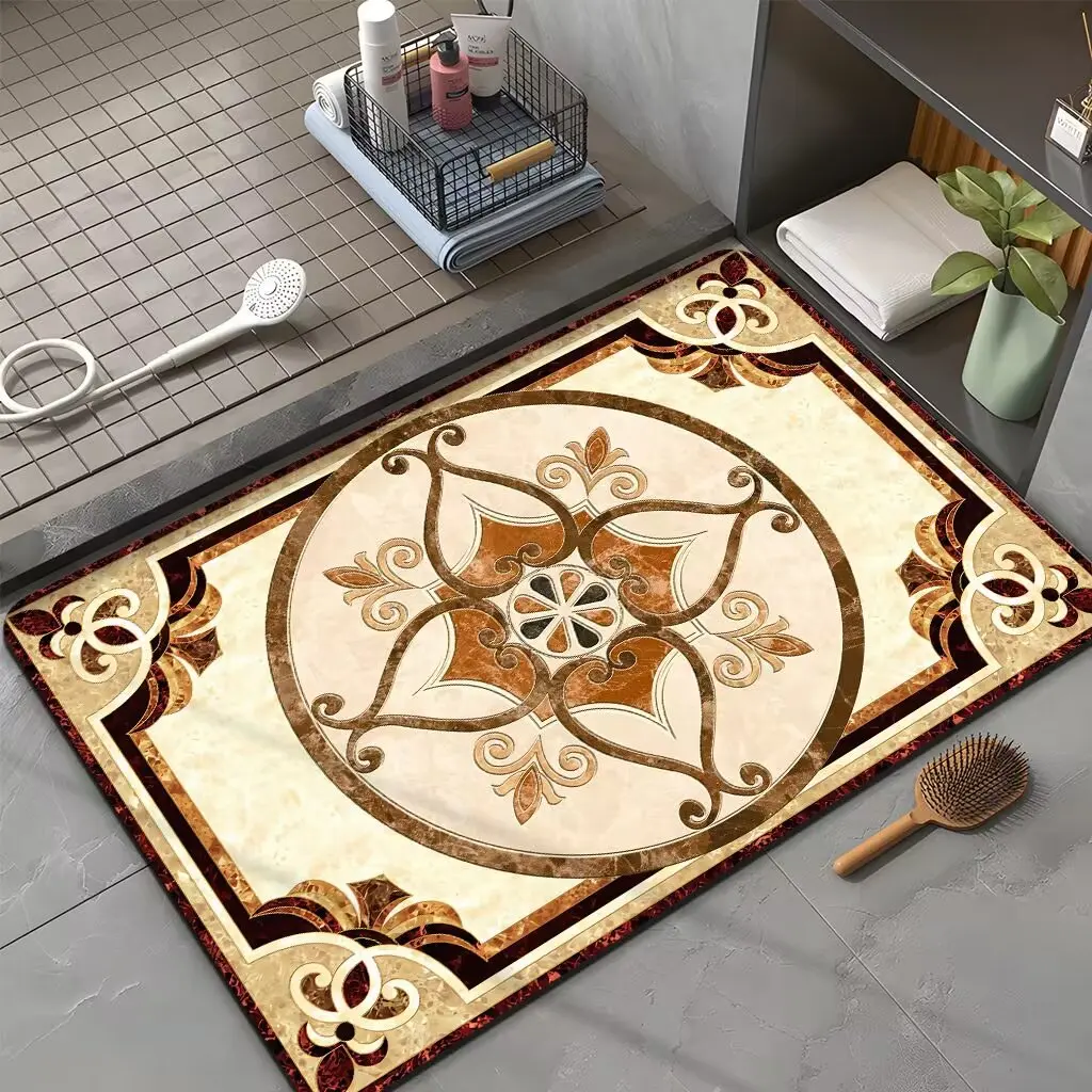 Traditional Chinese Craftsmanship Modern air Door Mats White Border with Gold Shaped Carpet in the Center 9X12 Bath Mat
