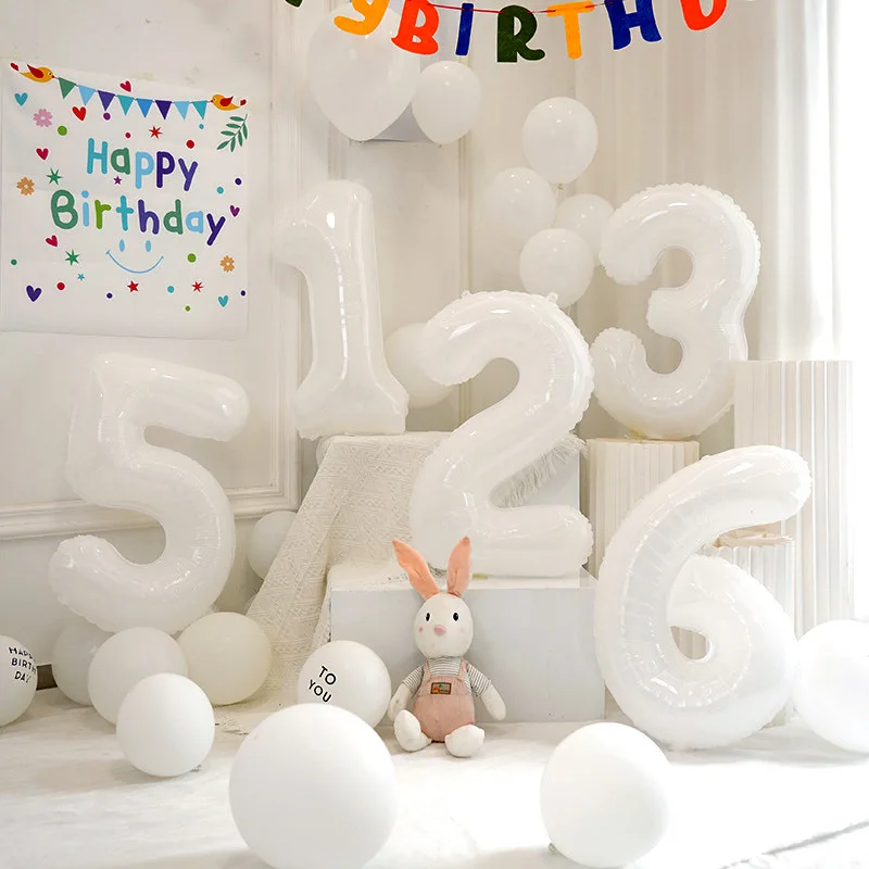 Large 32 inch number balloon 0-9 white number foil balloons for birthday anniversary wedding party decor supplies