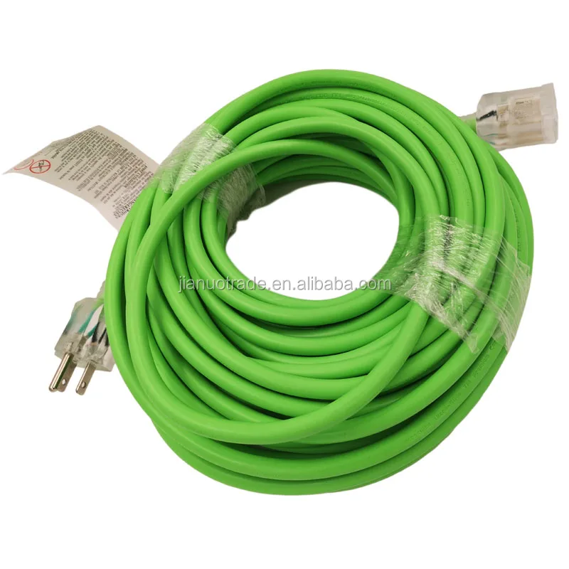 50ft Heavy Duty NEMA5-15P SJTW 12/3 Triple Tap Extension Cord with light
