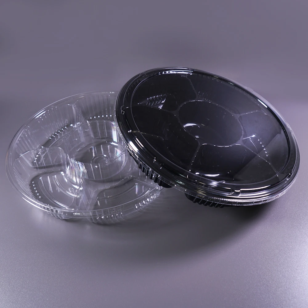 Round Plastic Veggie Tray with Lid Fruit Tray 6 Divided Compartment Container Food Serving Dip Platter Reusable Catering Trays