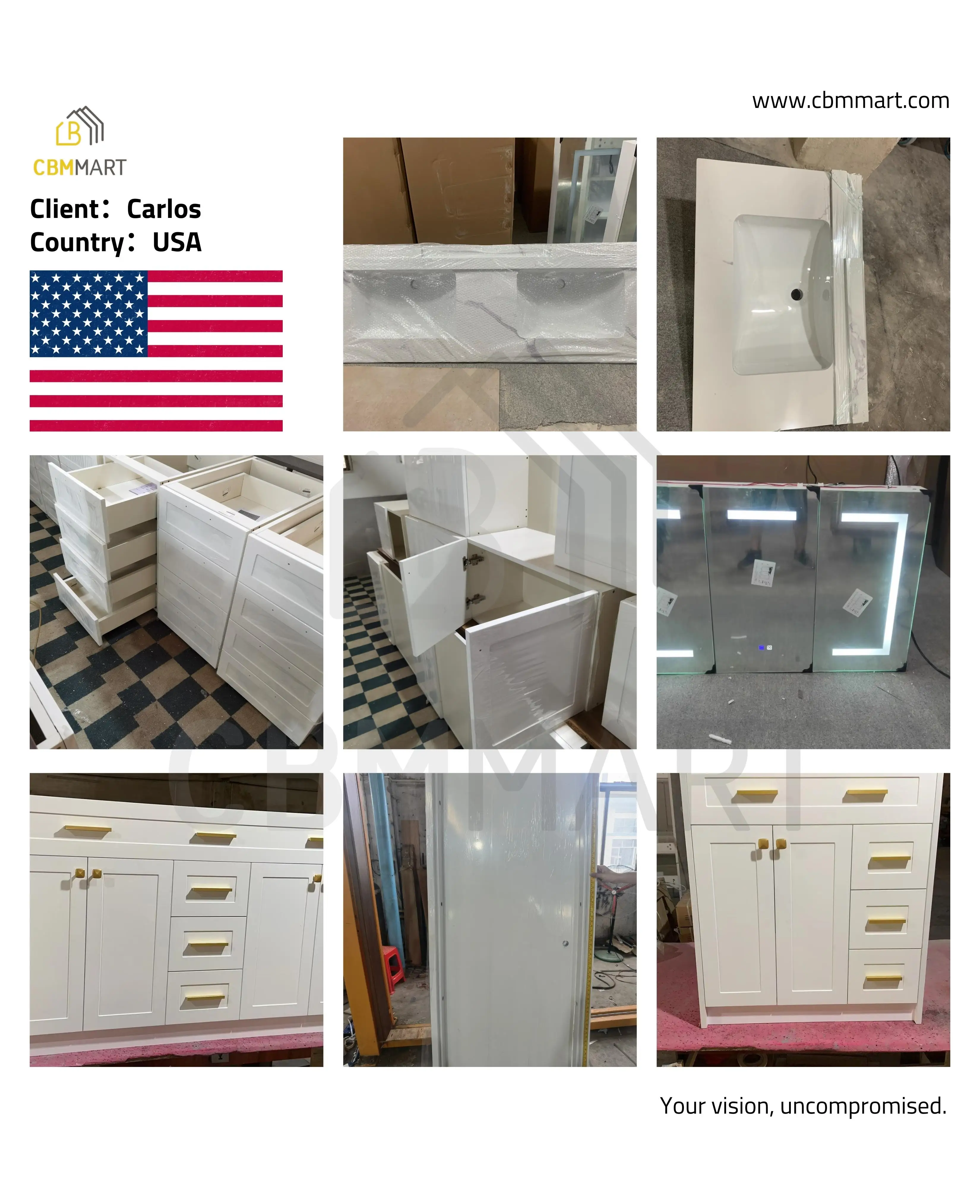 CBMmart Stable Modern Style Floating Vanity Wall Hung Cabinet Bathroom Vanity with Basin with LED Mirror Vanity Cabinet