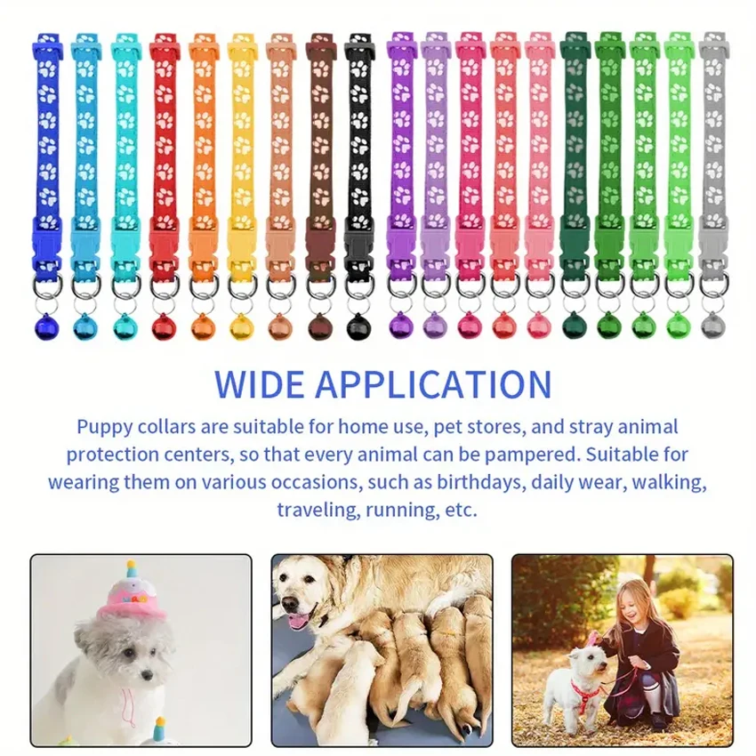 Adjustable Durable Nylon Dog Collars with Bell Quick Release Buckles Pet Breakaway Design Paw Pattern for Dogs