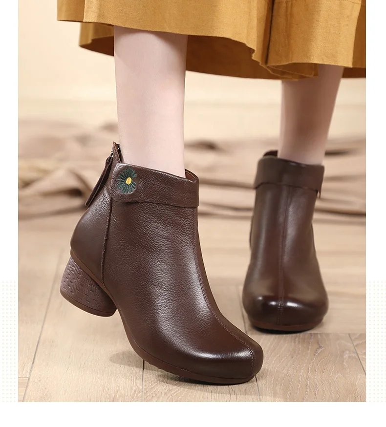 B15282A hot sale fashion women winter leather high heel boots shoes mom warm shoes mother leather boots