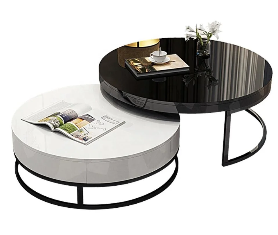 Modern Living Room Furniture Luxury Gold Stainless steel Nesting Tables Glass Top Round Marble Nordic Coffee Table