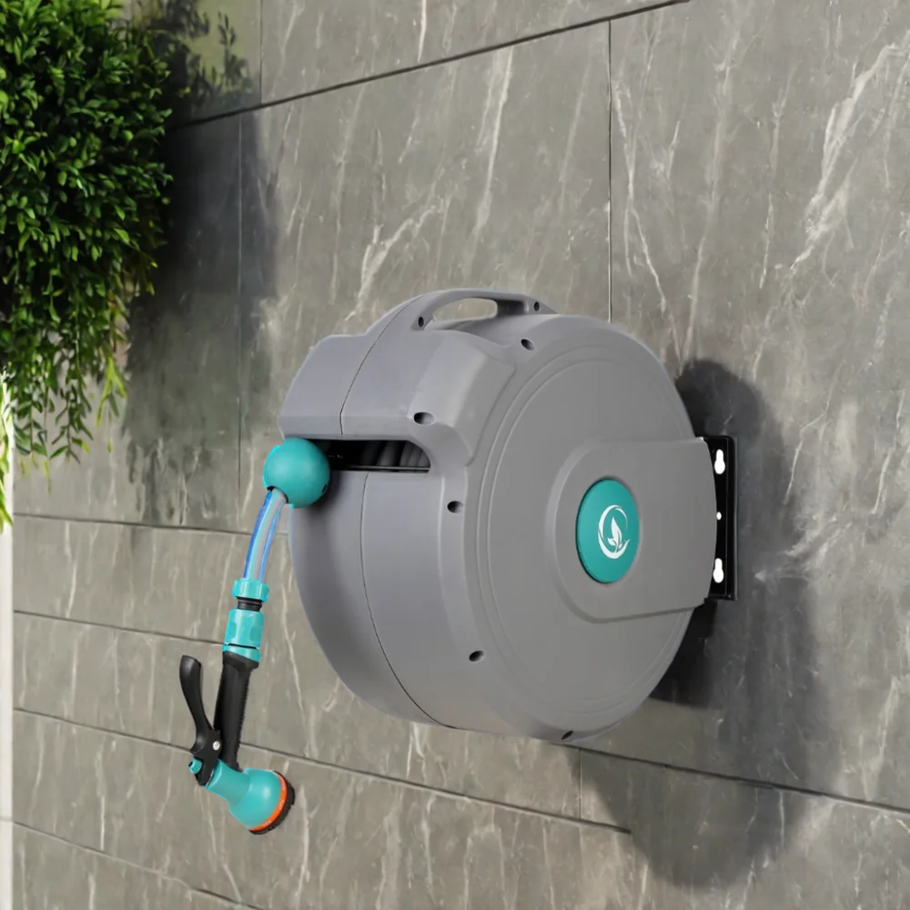 GARTENKRAFT 20m 1/2' Wall Mounted Automatic Rewind Garden Retractable Water Hose Reel Ideal For Irrigation