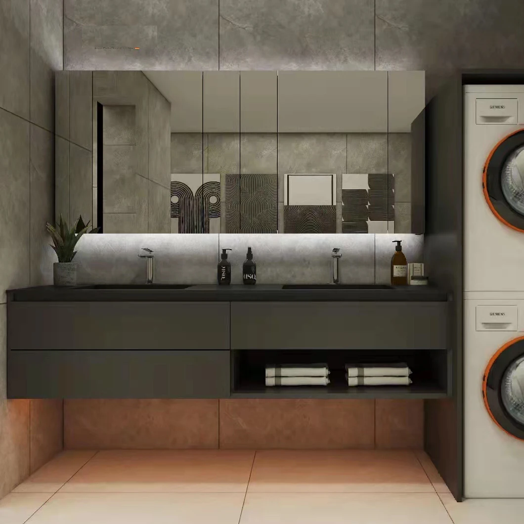 716 Luxury customized modern wood ceramic basin bathroom laundry cabinet for washing clothes
