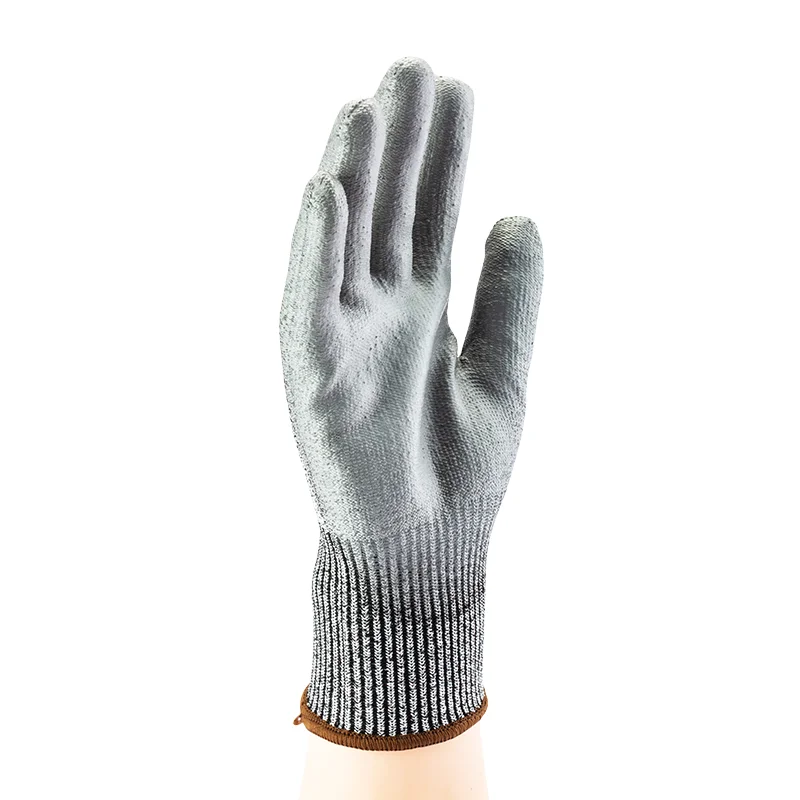 In Stock Gray 13G Anti-Cut Level 5 EN388 PU coated HPPE Cut Resistant ANSI Protection Safety Work Gloves