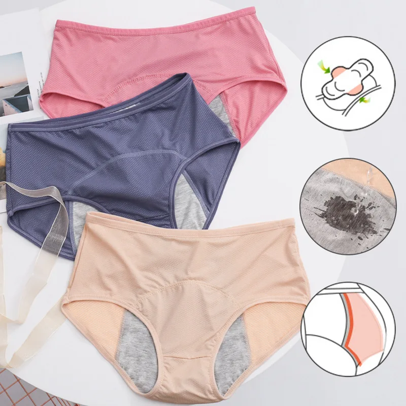 Plus Size Menstrual Panties Bamboo Fiber Elastic High Waist Breathable Sexy Underwear Period Panties Mid-Rise