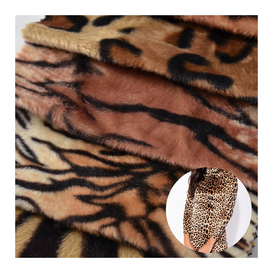 Модная леопардовая мягкая плюшевая бархатная ткань из 100% полиэстера и животного меха для одежды