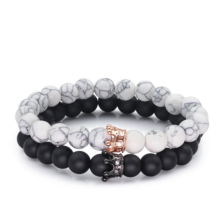 2021 Hot White Turquoise/Onyx Jade Bracelet Natural Stone Jewelry Men Couple Beaded Bracelets