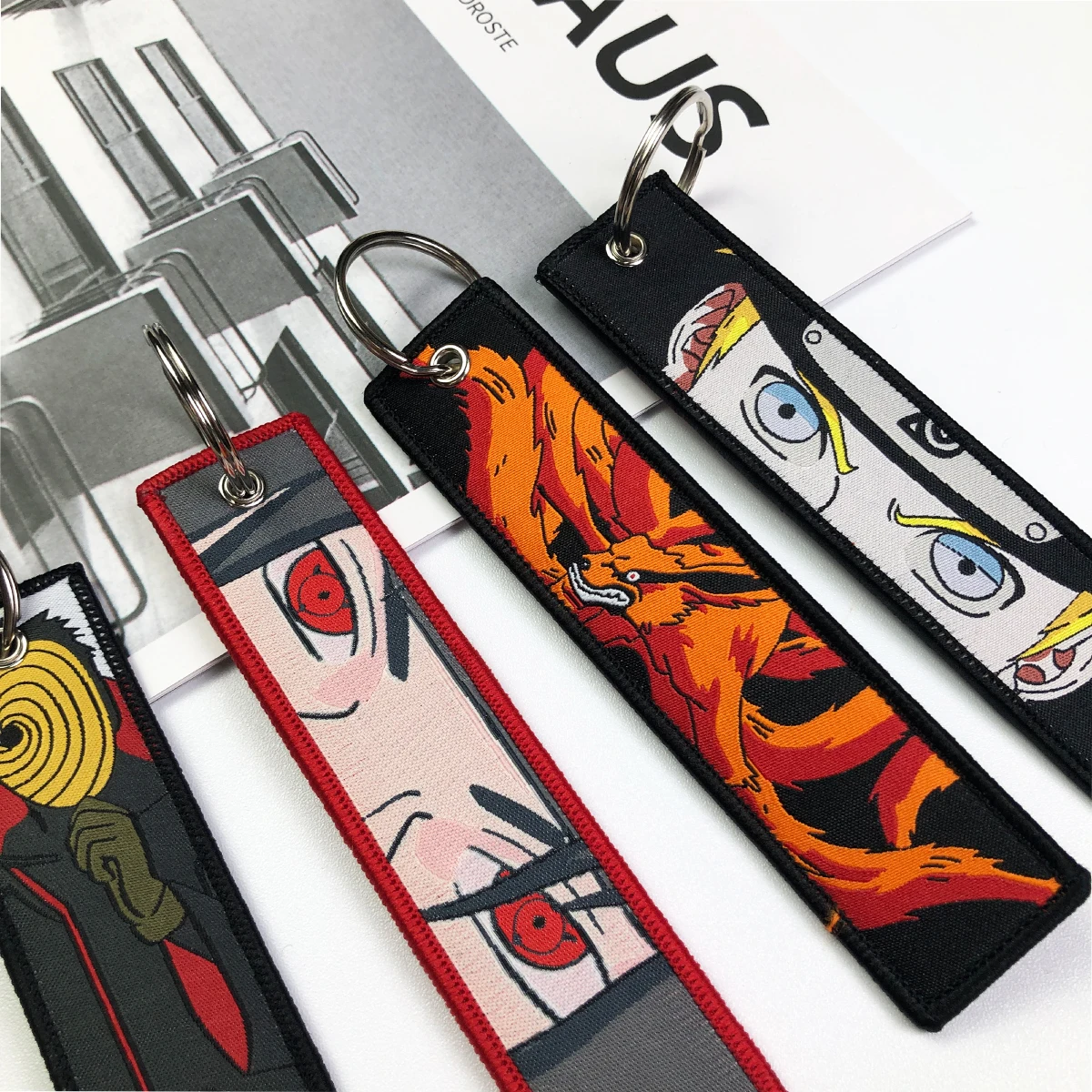 Wholesale 1000 Jet tag Embroideryc Anime Keychain  Demon Slayer Double-sided Keychain Motorcycle Car Anime Embroidery Keychain