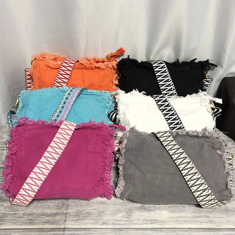 Fashion Canvas Fringe Shoulder Bag Boho Wholesale Custom Personalized Crossbody Bag With Tassel