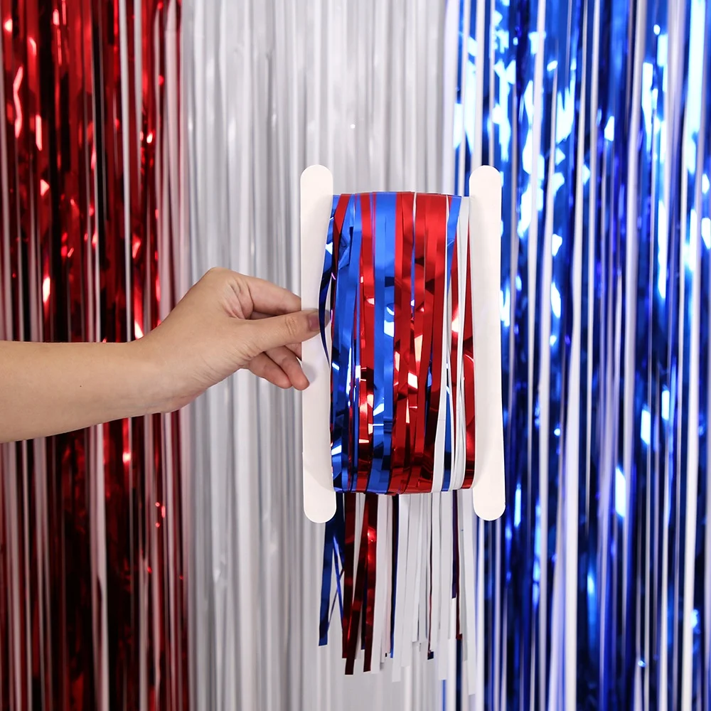 4th of July Red White Blue Tinsel Foil Fringe Curtains DIY Garland Independence Day Party Photo Booth Props Backdrop