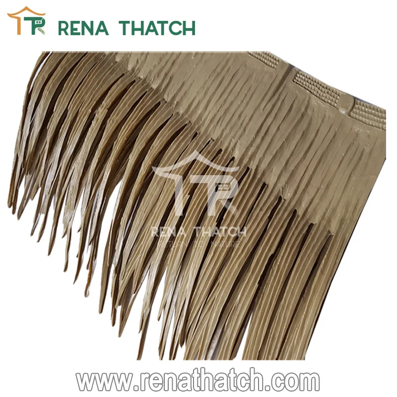 Fire resistant long lasting artificial thatch palm synthetic plastic palm panel waterproof synthetic HDPE palm leaves roof